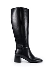 črna - Novo Goldie Block Heel Buckle Detail Knee Boots - Slika 2 iz 6