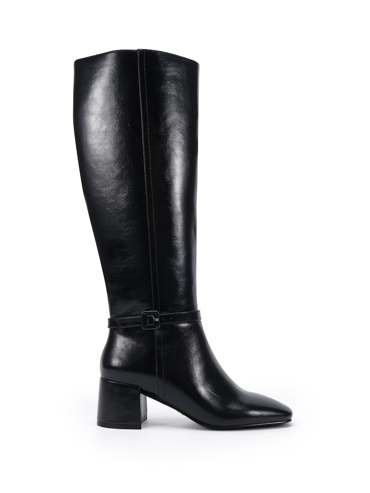 črna - Novo Goldie Block Heel Buckle Detail Knee Boots - Slika 2 iz 6