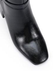črna - Novo Goldie Block Heel Buckle Detail Knee Boots - Slika 5 iz 6