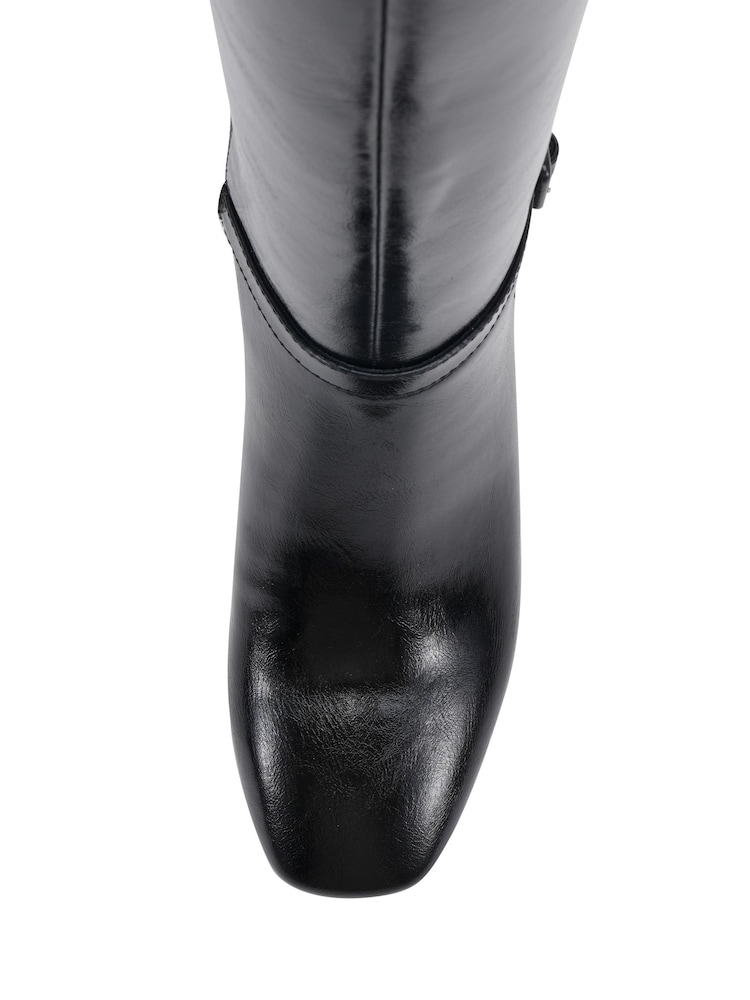 črna - Novo Goldie Block Heel Buckle Detail Knee Boots - Slika 6 iz 6