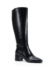 Novo Black Standard Fit Goldie Block Heel Buckle Detail Knee Boots - Image 3 of 6