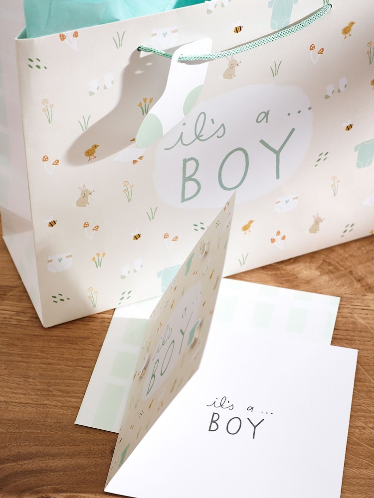 Soft Teal Baby Icons Gift Bag and Card Set - Image 2 of 3 Soft Teal Baby Icons Gift Bag and Card Set - Image 2 of 3
