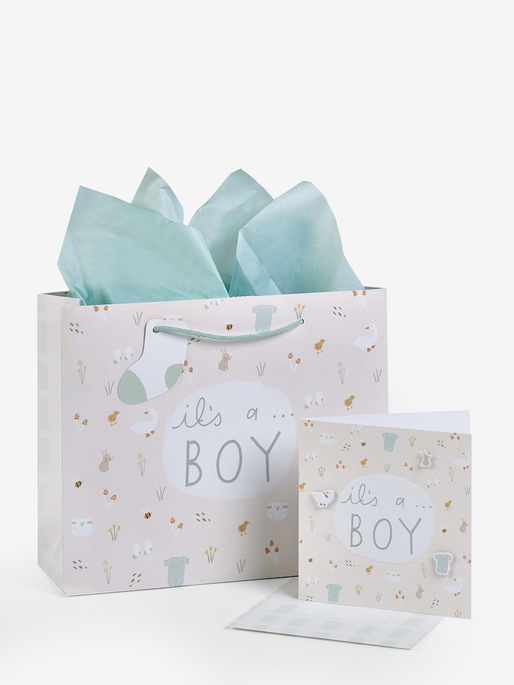 Soft Teal Baby Icons Gift Bag and Card Set - Image 3 of 3 Soft Teal Baby Icons Gift Bag and Card Set - Image 3 of 3