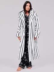 Loungeable White Pinstripe Cosy Borg Fleece Midi Hooded Dressing Gown - Image 3 of 5