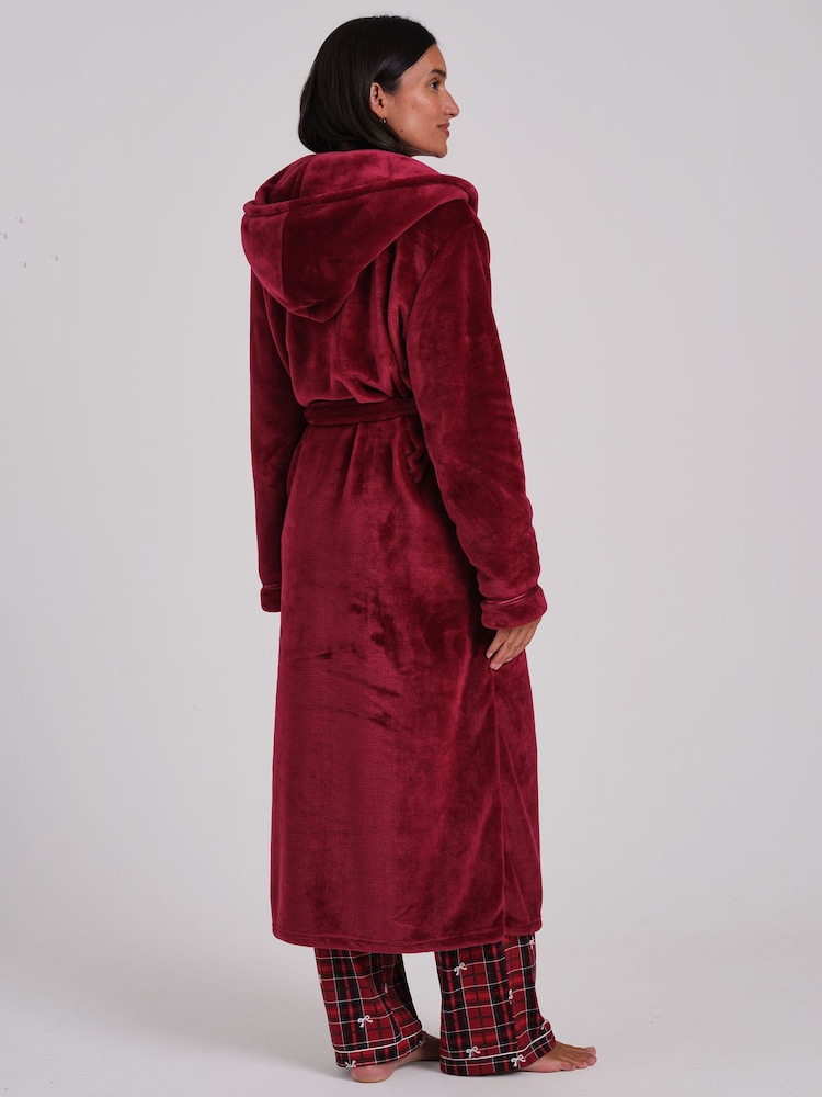 Loungeable Red Ribbon Trim Luxury Fleece Hooded Maxi Robe - Image 2 of 6 Loungeable Red Ribbon Trim Luxury Fleece Hooded Maxi Robe - Image 2 of 6