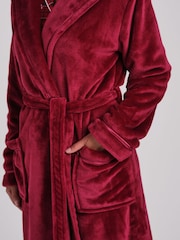 Loungeable Red Ribbon Trim Luxury Fleece Hooded Maxi Robe - Image 4 of 6
