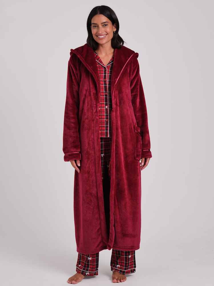 Loungeable Red Ribbon Trim Luxury Fleece Hooded Maxi Robe - Image 6 of 6 Loungeable Red Ribbon Trim Luxury Fleece Hooded Maxi Robe - Image 6 of 6