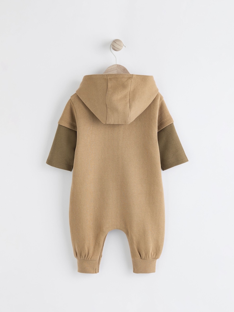 Khaki Green Sweat Hooded Baby Romper - Image 2 of 6