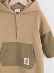 Khaki Green Sweat Hooded Baby Romper - Image 3 of 6