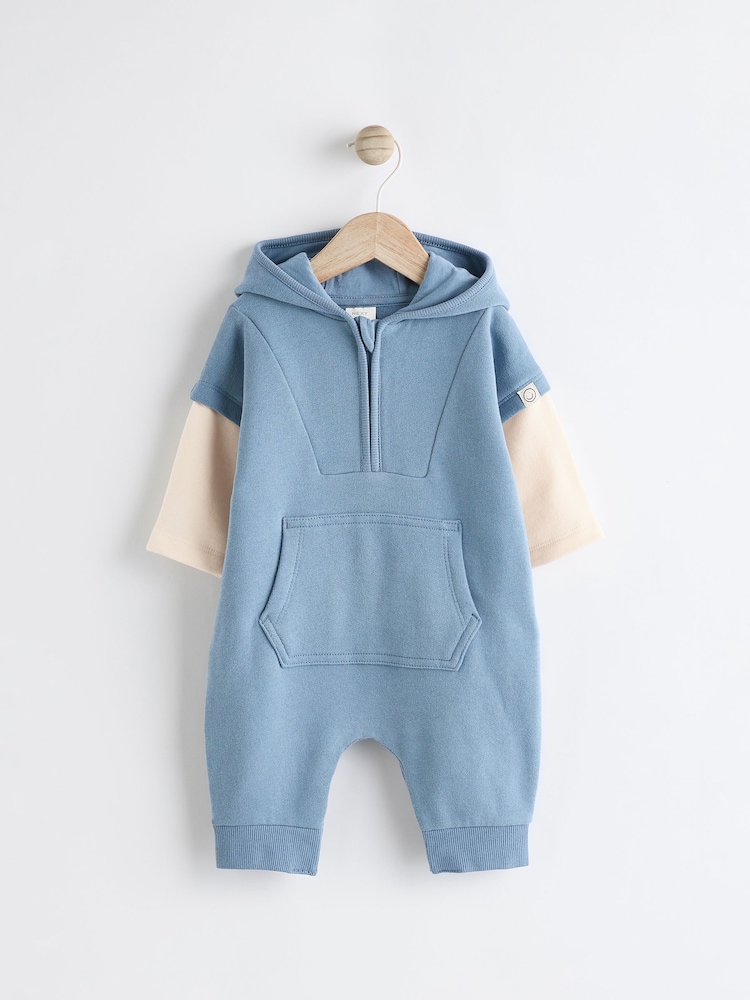 Blue Sweat Hooded Baby Romper - Image 1 of 8