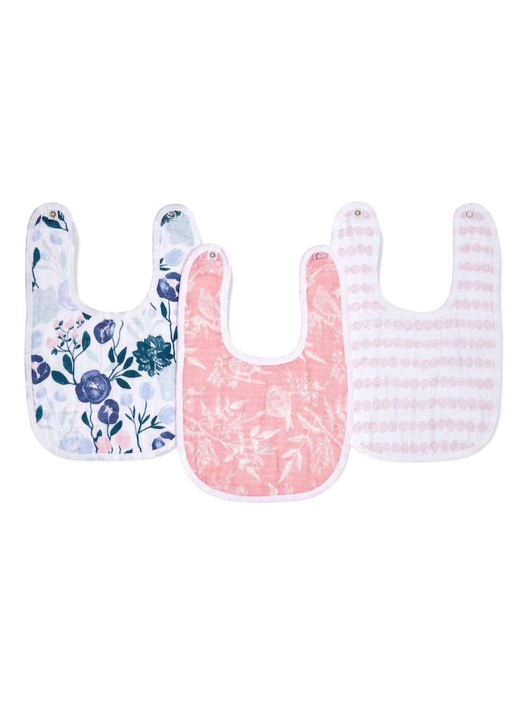 aden + anais™ Essentials Flowers Bloom 3 Pack Cotton Muslin Baby Snap Bibs - Image 1 of 3