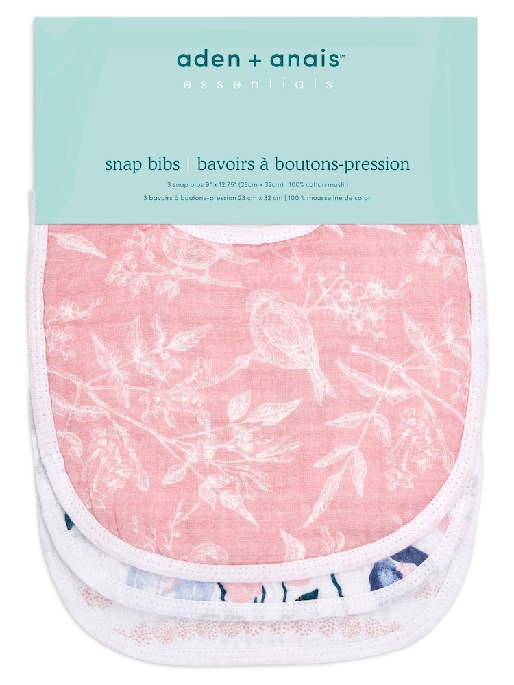 aden + anais™ Essentials Flowers Bloom 3 Pack Cotton Muslin Baby Snap Bibs - Image 2 of 3