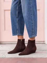 Novo Brown Standard Fit Klarissa Low Wedge Chisel Toe Chelsea Ankle Boots - Image 1 of 6