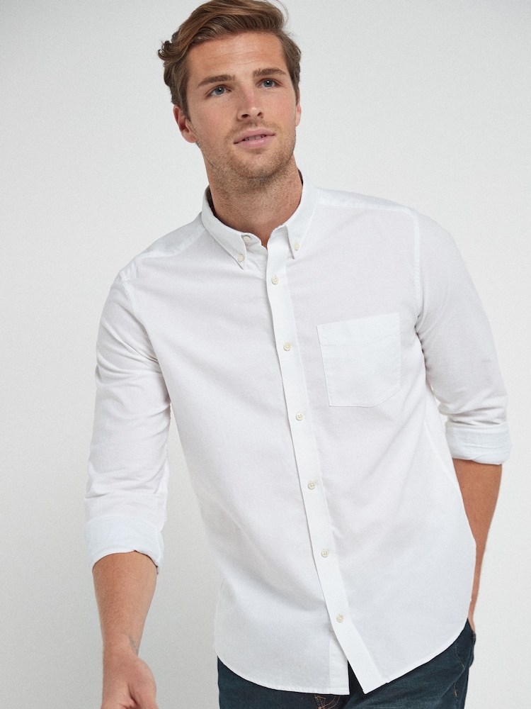 White Regular Fit Long Sleeve Oxford Shirt - Image 1 of 4
