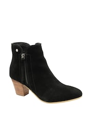 Ravel Black Suede Leather Block Heel Ankle Boots - Image 1 of 4