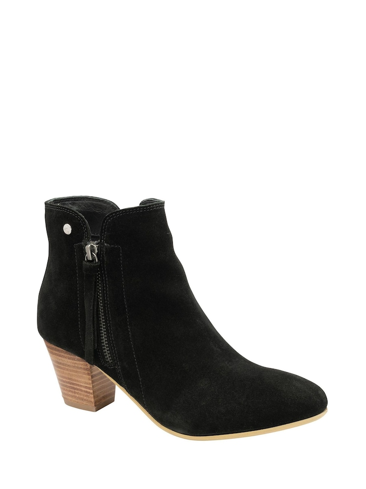 Ravel Black Suede Leather Block Heel Ankle Boots - Image 1 of 4