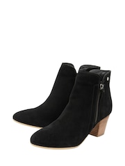 Ravel Black Suede Leather Block Heel Ankle Boots - Image 2 of 4