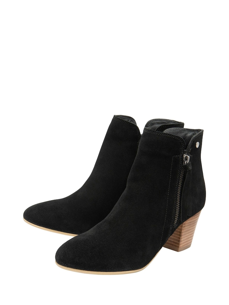 Ravel Black Suede Leather Block Heel Ankle Boots - Image 2 of 4