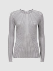 Reiss Silver Isobel Metallic Sheer Striped Top - Image 2 of 5