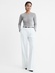 Reiss Silver Isobel Metallic Sheer Striped Top - Image 3 of 5