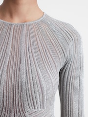 Reiss Silver Isobel Metallic Sheer Striped Top - Image 4 of 5