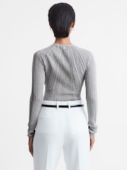 Reiss Silver Isobel Metallic Sheer Striped Top - Image 5 of 5