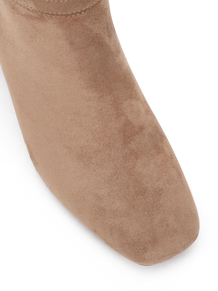Novo Brown Standard Fit Goldie Block Heel Buckle Detail Knee Boots - Image 6 of 6
