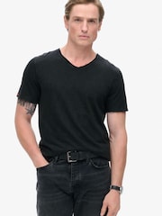 Superdry Black 100% Cotton Raw Edge Slub V T-Shirt - Image 1 of 5