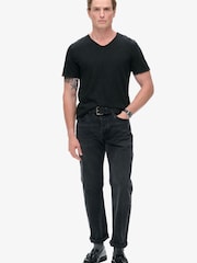 Superdry Black 100% Cotton Raw Edge Slub V T-Shirt - Image 2 of 5