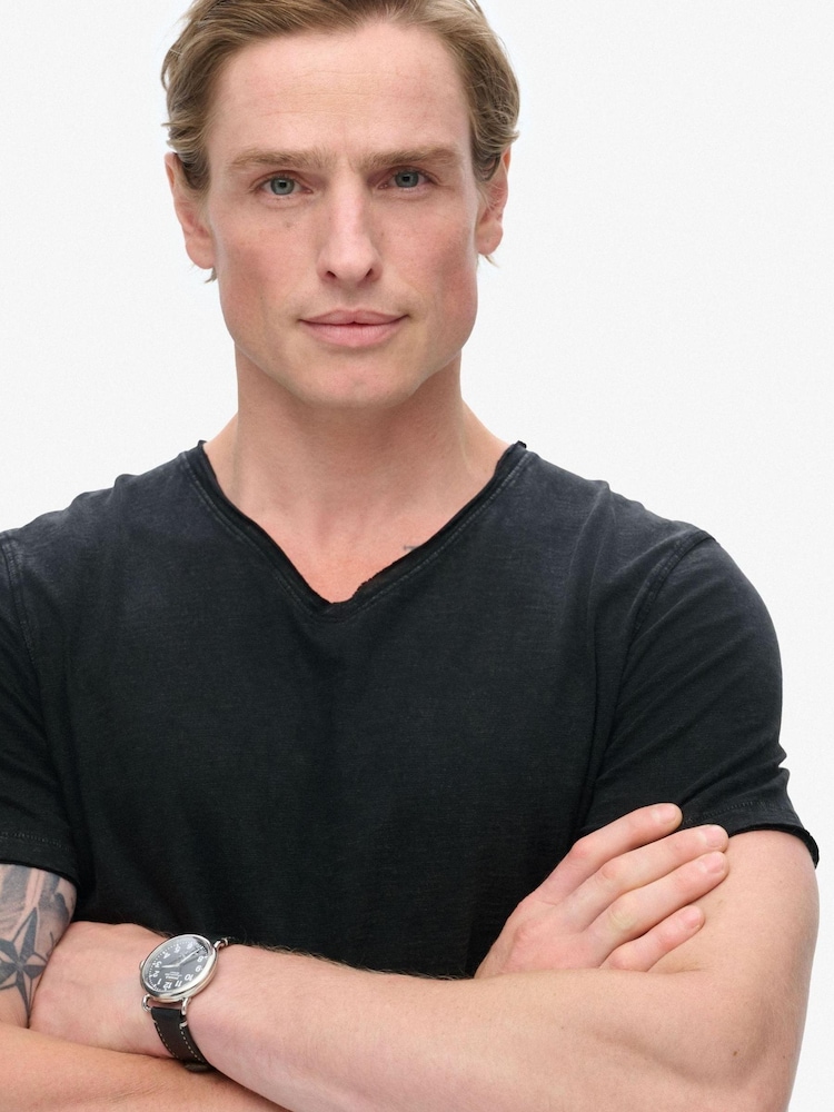 Superdry Black 100% Cotton Raw Edge Slub V T-Shirt - Image 3 of 5
