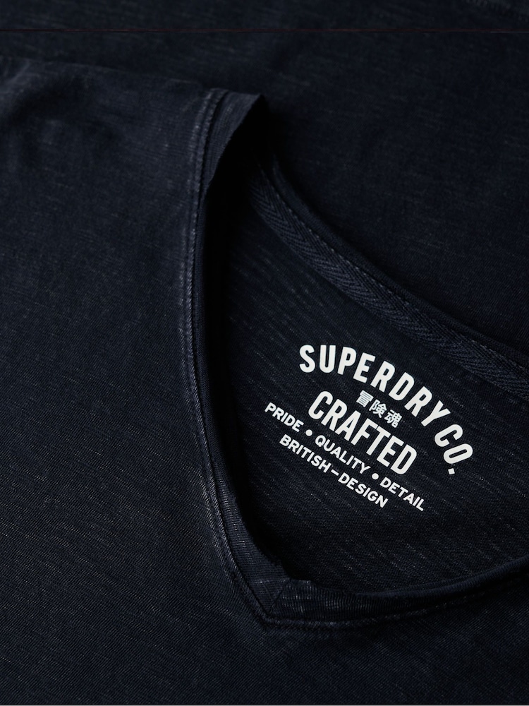 Superdry Black 100% Cotton Raw Edge Slub V T-Shirt - Image 5 of 5