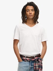Superdry White 100% Cotton Raw Edge Slub V T-Shirt - Image 1 of 5