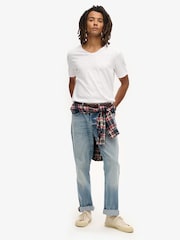 Superdry White 100% Cotton Raw Edge Slub V T-Shirt - Image 2 of 5