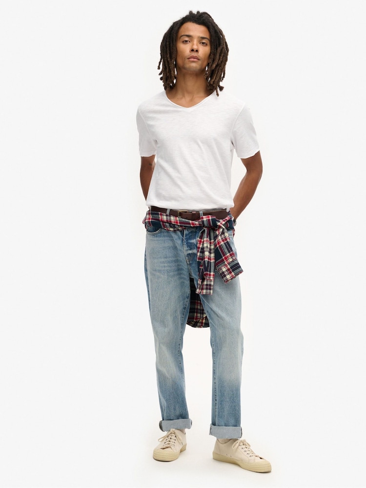 Superdry White 100% Cotton Raw Edge Slub V T-Shirt - Image 2 of 5