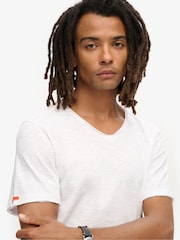 Superdry White 100% Cotton Raw Edge Slub V T-Shirt - Image 3 of 5