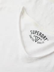 Superdry White 100% Cotton Raw Edge Slub V T-Shirt - Image 5 of 5