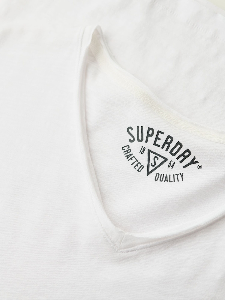 Superdry White 100% Cotton Raw Edge Slub V T-Shirt - Image 5 of 5