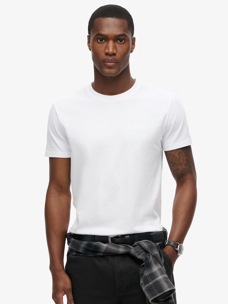 Superdry White Essential Logo Embroidery T-Shirt - Image 1 of 8