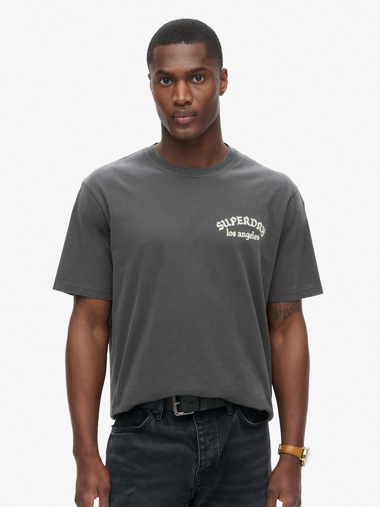 Superdry Grey 100% Cotton Tattoo Graphic Loose T-Shirt - Image 1 of 5