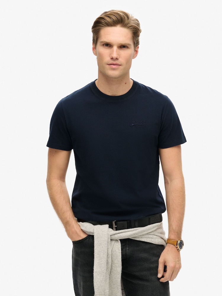Superdry Eclipse Navy Blue Essential Logo Embroidery T-Shirt - Image 1 of 6