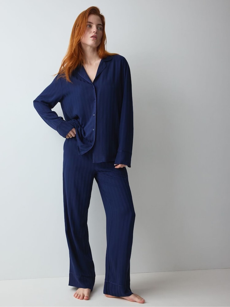 Triumph Blue Amourette Jacquard Pyjamas Set - Image 1 of 5 Triumph Blue Amourette Jacquard Pyjamas Set - Image 1 of 5
