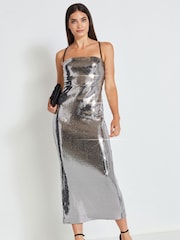 Silver Sequin Midi Dress - Image 1 of 7