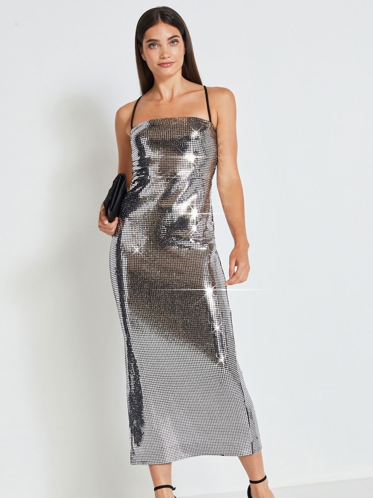 Silver Sequin Midi Dress - Image 1 of 7