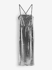 Silver Sequin Midi Dress - Image 6 of 7