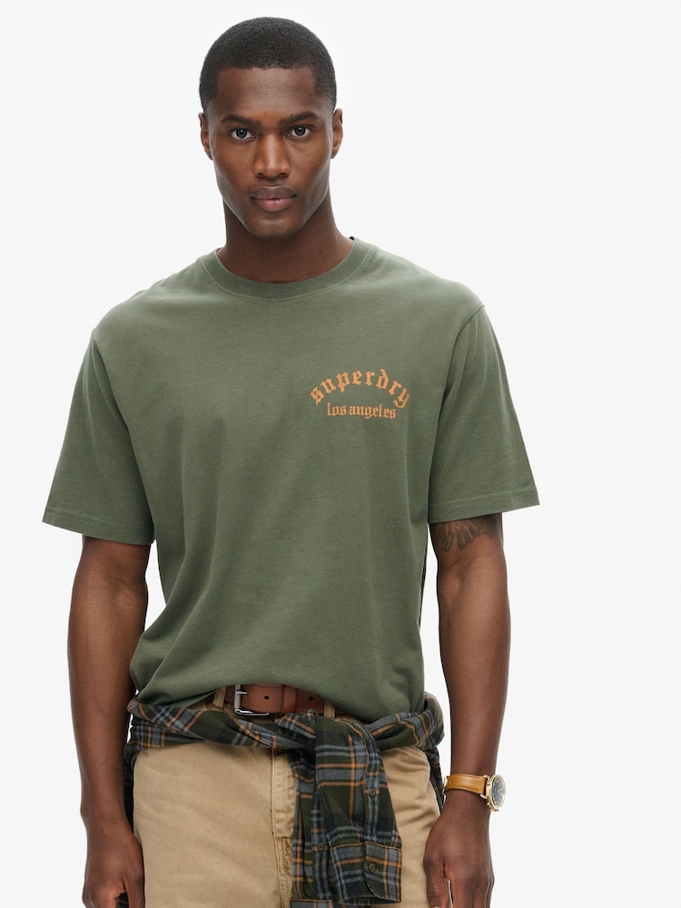 Superdry Dark Grey Green 100% Cotton Tattoo Graphic Loose T-Shirt - Image 1 of 6