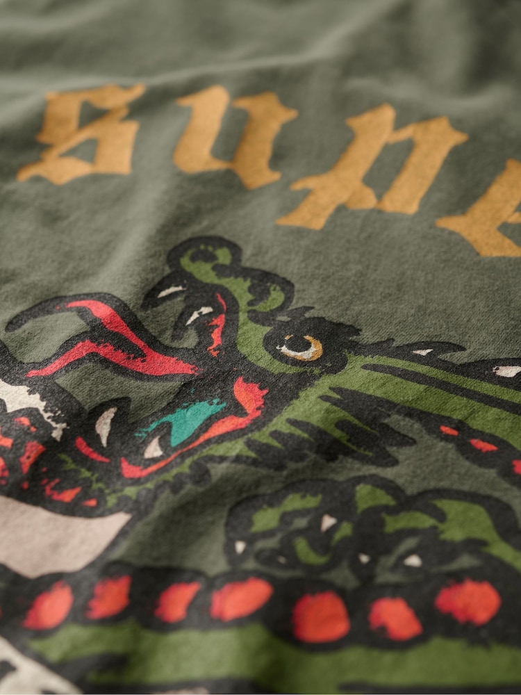 Superdry Dark Grey Green 100% Cotton Tattoo Graphic Loose T-Shirt - Image 6 of 6