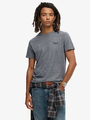 Superdry Eclipse Navy Grey Marl Essential Logo Embroidery T-Shirt - Image 1 of 6