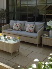 Laura Ashley White Garden Arley Rattan Lounging Sofa Set with Seat Cushions - Image 1 of 6