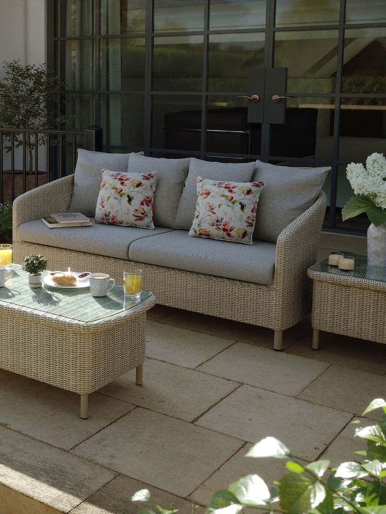 Laura Ashley White Garden Arley Rattan Lounging Sofa Set with Seat Cushions - Image 1 of 6