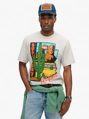 Superdry Glacier Grey Marl 100% Cotton Travel Postcard Graphic T-Shirt - Image 1 of 7